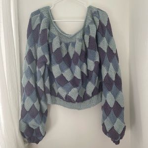Vintage Argyle Off the Shoulder Sweater